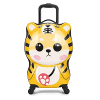 Kids Cartoon Suitcase Yellow little Tiger 18 inch Travel Boy Girl Boarding Suitcase Aluminum Alloy lever