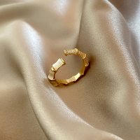 精致竹子貓眼石鑲鉆戒指女ins小眾設計高級感個性開口食指戒指環