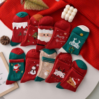 紅襪子女中筒秋冬季可愛卡通圣誕襪長筒襪本命年紅色情侶長款男襪