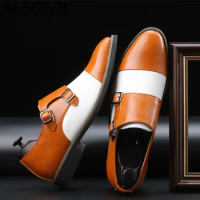 Italiano Double Monk Strap Shoes for Men Loafers Men Oxford Shoes Wedding Dress Office 2024 Slip on Shoes Men Zapatilla Hombre
