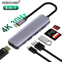 6-in-1 USB C HUB Type C to HDMI Adapter USB C Docking Station 4K HDMI Adapter PD 100W Type C3.1 Splitter USB HUB for MacBook Pro