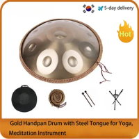 440Hz,432Hz Gold Handpan Drum with Steel Tongue for Yoga, Meditation Instrument, Beginner, Tambor Gift, 22 in, 9, 10, 12 notes