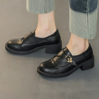 Giày nữ Aitaolian da thật (size 34-40), mũi tròn, cao gót 5.5cm, giày platform, phong cách Anh retro