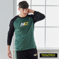 Nautica男裝 COMPETITION品牌LOGO連肩長袖T恤-綠