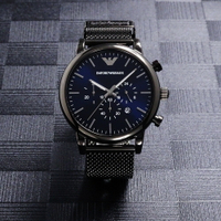 ARMANI低調的沉穩計時優質個性米蘭帶腕錶-黑+藍-AR1979｜樂天信用卡滿5千回饋10%點數★
