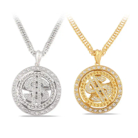 Kalung Membuat Wang Berputar Usd, Saiz Besar, Loket Usd Berputar Berlian buatan, Gaya Hip Hop Kreati