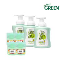 【Green 綠的】香氛保濕乾洗手凝露_葡萄柚&amp;萊姆40mlX4+植物系潔手慕斯_檸檬伯爵300mlX3