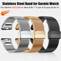 Stainless Steel Band for Garmin Watch fenix 6 6x 7 7x pro 5 5x plus 5s 6s 20/22/26mm Metal Strap Wristband Bracelet Accessories