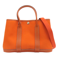 【二手名牌BRAND OFF】HERMES 愛馬仕 橘色 帆布 Garden Party 30 兩用包 □I刻