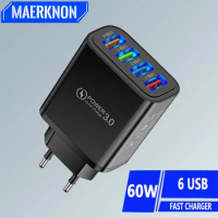 60W Phone Chargers 6 Ports USB Charger Fast Charging For IPhone 13 14 Xiaomi 14 Samsung S22 S23 Huawei Mate 60 Pro Quick Charger