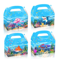 4/16Pcs Sea Life Marine Animal Theme Gift Box Kids Shark Party Decoration Baby Shower Candy Bag Boy Birthday Party Supplies