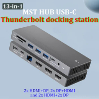 MST HUB USB-C Gen2 10GBPS Data Thunderbolt Dock 2x HDMI DP 4K 60HZ Laptop Accessories for MacBook MateBook NoteBook Dell Lenovo