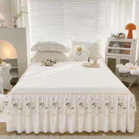 Lace Washed Cotton Bed Skirt Twin Queen Size Bedspread For Single Double Bed Sheet Set Embroideried Mattress Cover Pillowcases
