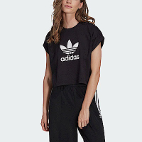 Adidas Short Tee [IB1406] 女 短袖 短版 上衣 T恤 亞洲版 休閒 三葉草 寬鬆 棉質 黑