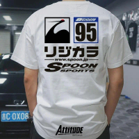 เสื้อยืดสไตล์วัฒนธรรมรถ สีดำ SPOON SPORTS No. 95 พิมพ์ลายแบบญี่ปุ่น JDM ผ้าฝ้ายแท้ สำหรับคนชอบรถ 202