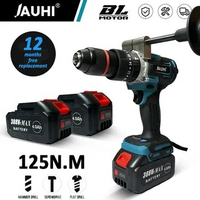 JAUHI 13MM Brushless Electric Drill Hammer Electric Screwdriver 20+3 Torque 3In1 Impact Drill Power Tool For Makita 18V Battery