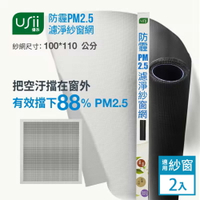 USii WSM100110B 防霾PM2.5濾淨紗窗網(窗)100*110公分-2入組