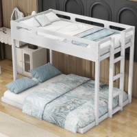 Twin over Full Bunk Bed with Built-in Ladder &amp; Guardrail,Multi-functional bunk bed Children's bed youth bed,for bedroom,White