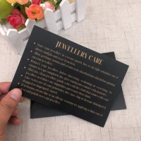 Professional custom luxury gold foil black paper card printing business jewelry care instructions card