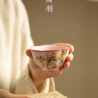 Ruyao Pink Cat Owner's Tasting Single Kung Fu Set Japanese Cup Holder High End Large Tea Bowl