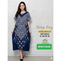 Pakaian Wanita Baju Tidur Daster Batik Kelelawar Jumbo LD140/PB110 Adem Navy Rizkya Non Busui Freind