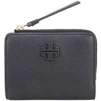 TORY BURCH McGraw 卵石紋牛皮撞色內裡對折短夾(黑色)