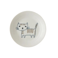 【Just Home】日本製手繪感貓咪陶瓷5.5吋點心盤/蛋糕盤(條紋貓)