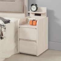 【AT HOME】有插座30公分白木紋板二抽收納床頭櫃/收納櫃 現代簡約(多格)