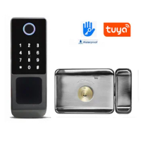 Waterproof Apartment Tuya Smart Lock Wifi Bluetooth Remote Fingerprint Lock Passcode Card Keyless Digital Electronic Door Lock