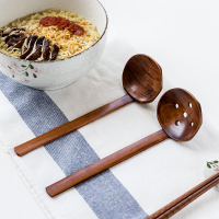 日式實木拉面勺家用長柄喝湯木勺子酸辣粉米線撈勺木質漏勺