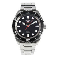 SEIKO 精工 日製運動機械男錶 不鏽鋼錶帶 黑 防水100米(SRPB91J1)