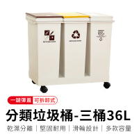 【御皇居】分類垃圾桶-三桶36L(廚房移動式回收垃圾桶)