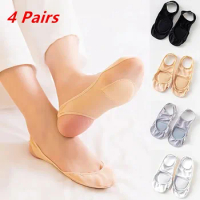 4 Pairs Women Summer Invisible Half-Palm Boat Socks for High Heels Shoes Silicone Non-Slip Sock Female Suspender Thin Socks