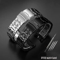 For Casio EF-550 Stainless Steel Watchband 22mm Silver Strap Deployment Buckle Bracelet Metal Belt Men's Watch Chain