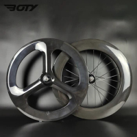 700C full carbon wheels front 3-spokes rear 88mm track/road bike 3k glossy wheelset clincher/tubular carbon bicycle wheels