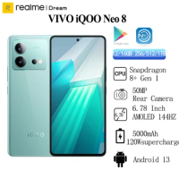 Original VIVO iQOO Neo 8 5G Snapdragon 8+ Gen 1 50MP Main Camera 6.78 Inch 144Hz 5000mAh Battery 120W OTA NFC