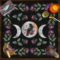Triple Moon Raven Altar Cloth Tarot Tablecloth For Spread Tarot Reading Cloth Floral Tapestry Witchcraft Board Game Card Pad