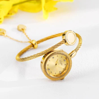 Missfox Gold Mini Watches For Women Causal Fashion Open Band Small Watch Power By Battery Ladies Wristwatches New Christmas Gift