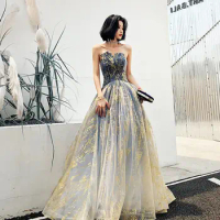 Hong Hu Formal Evening Dress 2022 New Tube Top Sequin Elegant Bridesmaid Host Gown for Ninang Wedding Women's Dress