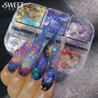 6 Case Aurora Fire Opal Nail Glitter Flakes Sparkly Reflective Dip Powder 3D Crystal Ice Foil Gel Nail Art Polish Stickers STXR