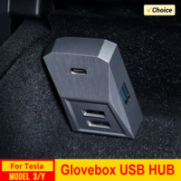 Glovebox HUB For Tesla Model 3 Y Highland Accessories Glove Box Organizer USB Extension Splitter Docking Data Station Left Drive