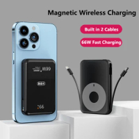 15W Magsafe Wireless Charger 66W Fast Charging Power Bank 20000mAh Built in Cable For iPhone 15 Samsung Huawei Xiaomi Powerbank