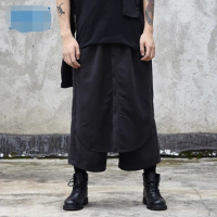 Original design men's trousers, dark samurai pants, Japanese culottes, men and women with wide-leg cropped pants