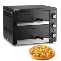 Electric Commercial Countertop Pizza Oven 2-Layer Stainless Steel Timer Uniform Heating Clean Restaurant Use