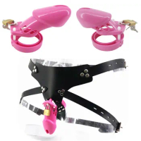 Pink Plastic CB6000 CB6000S Wearable Cock Cage Male Chastity Cage with 5 Base Rings Chastity Belt Adult Game for Men G7-3-17