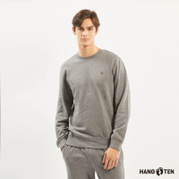 【Hang Ten】男裝-經典素面長袖休閒運動套裝(花紗灰)