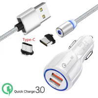 Magnetic Type C Cable Oppo Reno BLU G9 LG G6 HTC 10 EVO QC 3.0 USB LED Fast Car charger For Samsung S8 A50 Google Pixel 3a 3 XL
