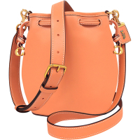 COACH 專櫃款粉橘色真皮斜背水桶包