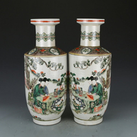 大清康熙五彩三娘教子棒槌瓶 仿古瓷器古董真品彩繪花瓶古玩收藏
