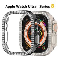 Double row diamond Cover For Apple watch 9 pro 7 Accessories iWatch series 8 Ultra 2 49mm 45mm 41mm 44mm PC Protective watchcase